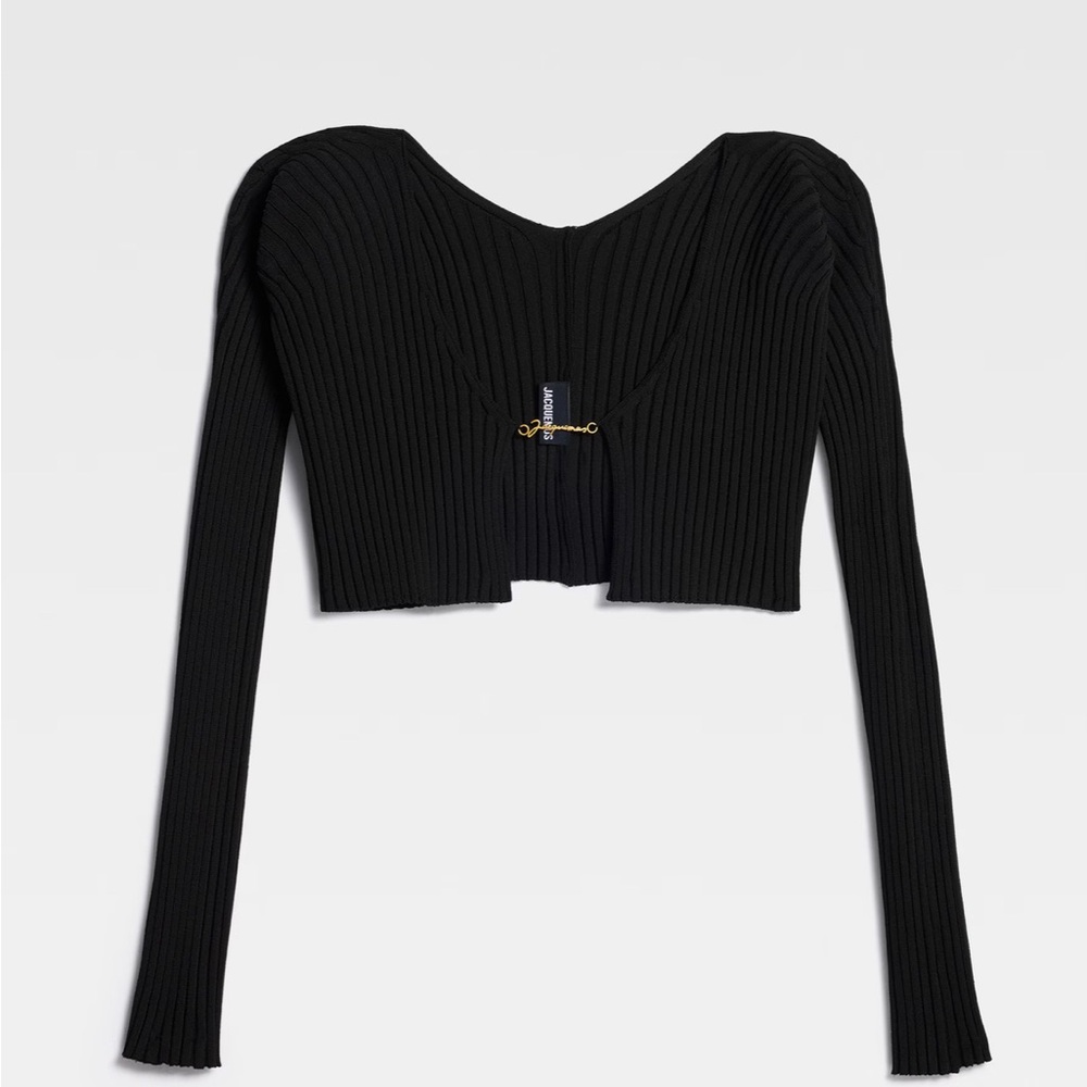 Jacquemus Black Ribbed V-Neck Top / Cardigan